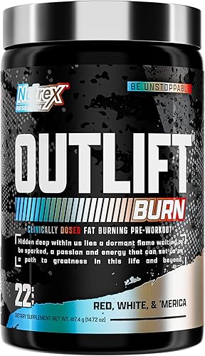 Miniatura 1 de Nutrex Research Outlift Burn - Polvo de preentrenamiento, suplemento de rendimiento 2 en 1 y trituración con metabolito, GBBGO (22 porciones, Merica