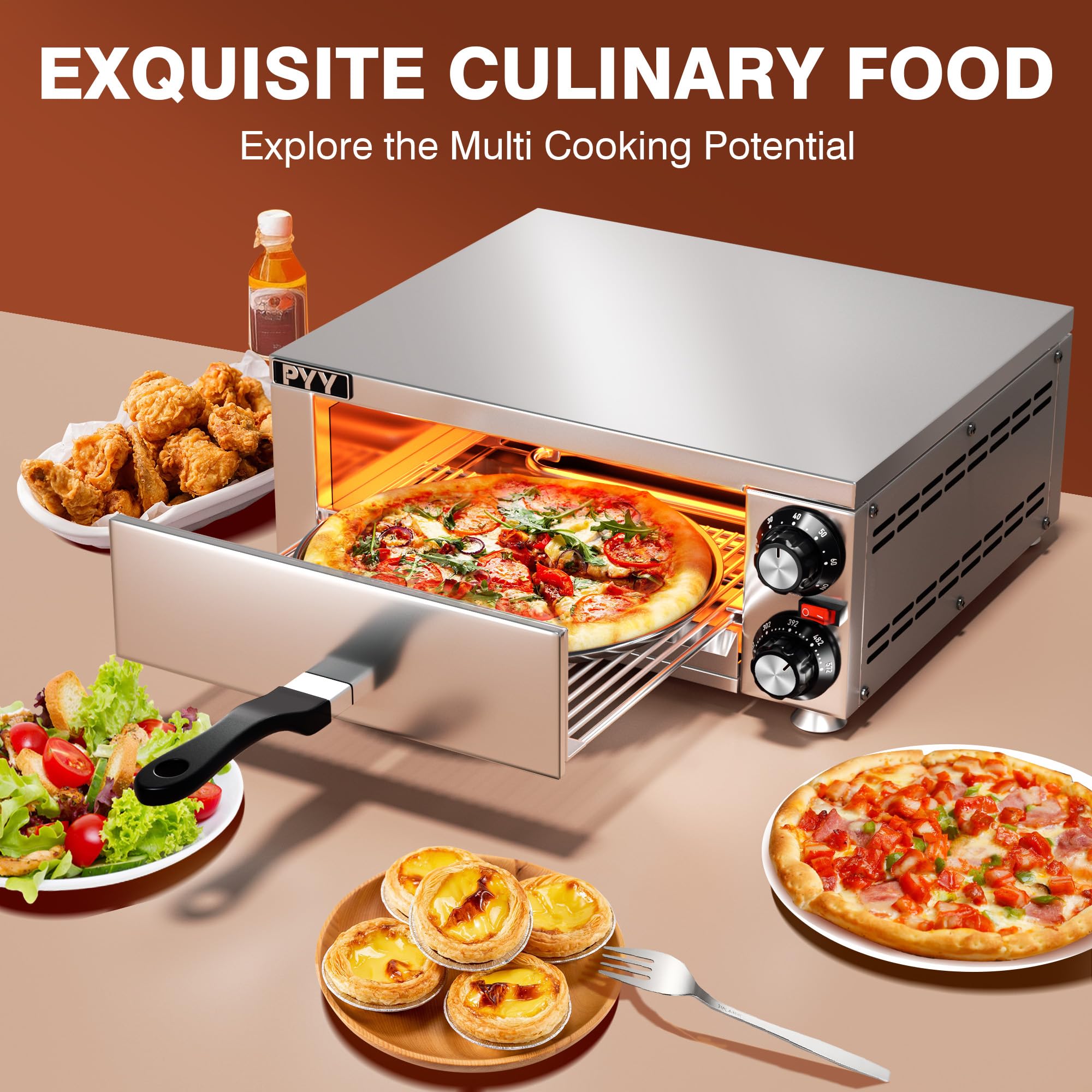 PYY Pizza Oven Indoor Electric Countertop Commercial Pizza maker with Crumb Tray Stainless Steel Pizza Cooker Machine for Home - Additional View