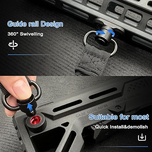 Miniatura 5 de DDOUT Eslinga QD de 2 puntos con soportes giratorios, correa tradicional ajustable extra larga de dos puntos, correa de nailon de 1.5 pulgadas con