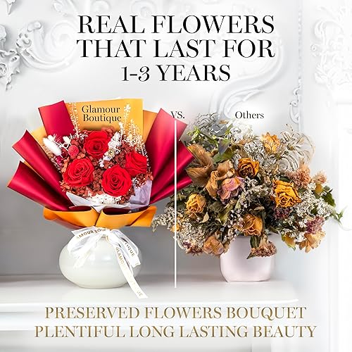 Miniatura 6 de GLAMOUR BOUTIQUE Ramo de flores preservadas, rosas en caja con hortensias y más, listo para regalo para aniversario, cumpleaños, día de San