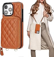 Vista 16 de Bocasal Funda tipo cartera cruzada para iPhone 15 Pro Max, con bloqueo RFID, de piel sintética, con cremallera, funda tipo cartera con función atril