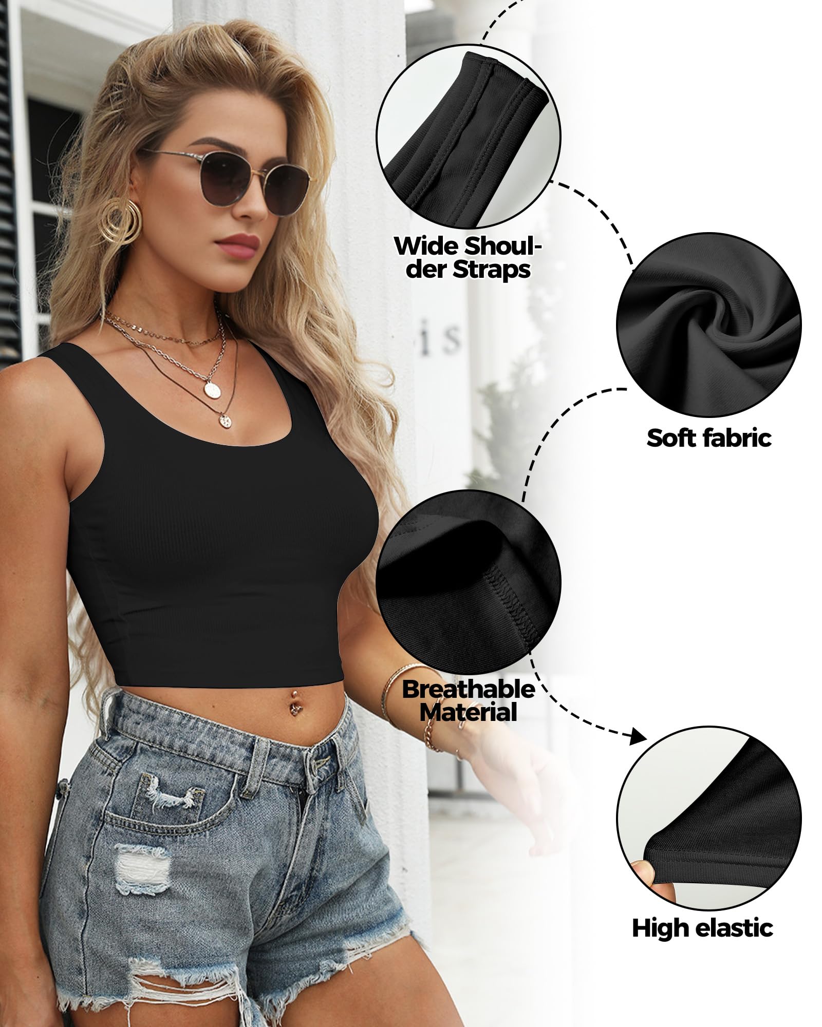 2-3 canottiere da donna, crop top senza maniche con scollo a U, crop top basic corto racerback per uscire magliette sportive atletiche
