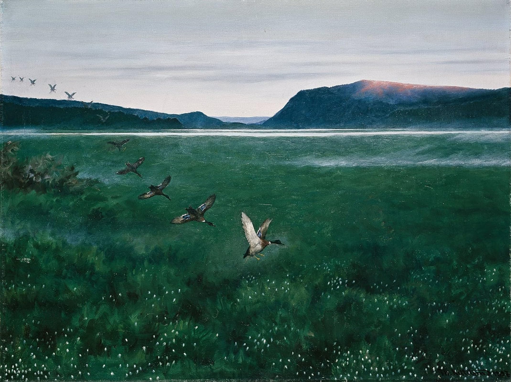 SERENDIPITP Vintage Picture Print on Canvas Wall Art Poster the Twelwe Wild Ducks by Theodor Kittelsen Artwork Print Poster for Wall Decor 60x90cm