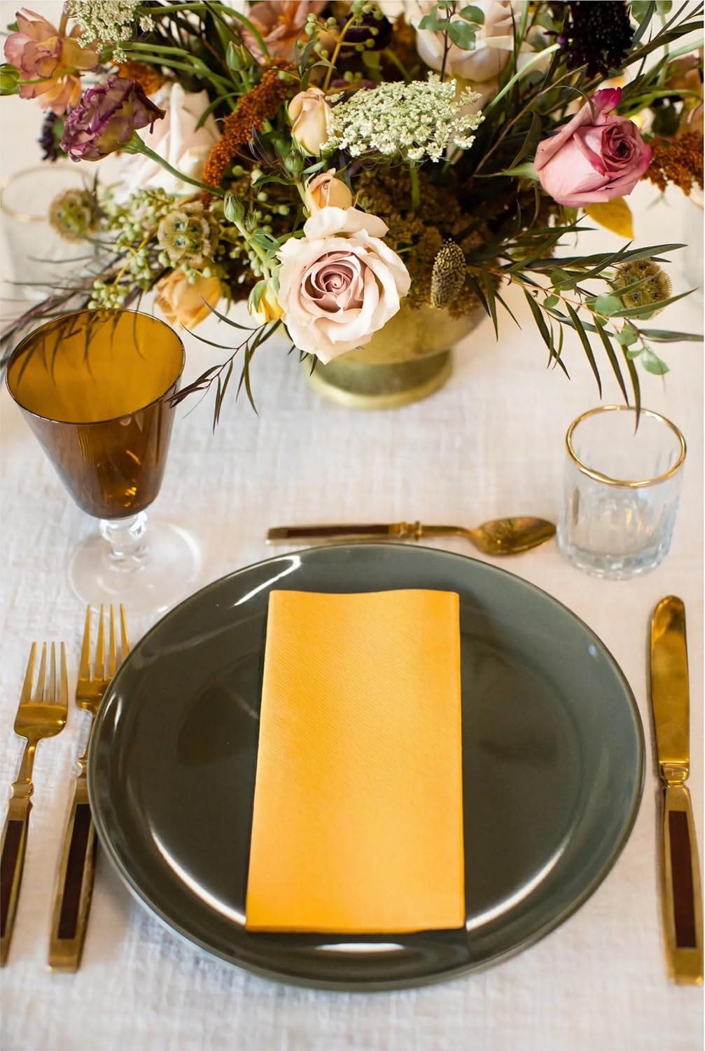 AMERICAN HOMESTEAD Paper Napkins - Orange Disposable Linen-Like Dinner Napkins - Restaurant-Quality Table Serviettes for Weddings, Parties, and Events - 15.75" x 15.75" - 50 Count