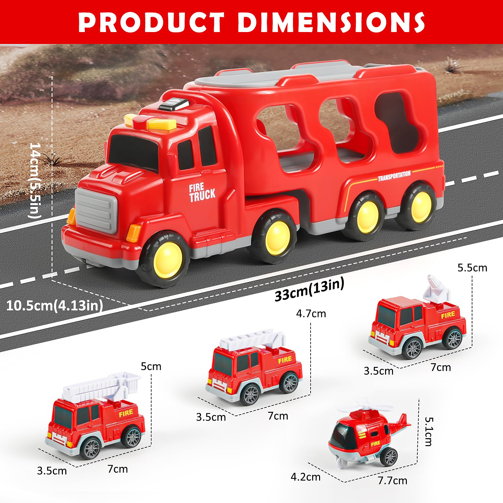 Weinsamkeit – Camion De Pompiers 5-en-1 – Son Et Lumière – Friction Power – Cadeau Garçons Et Filles 2-6 Ans