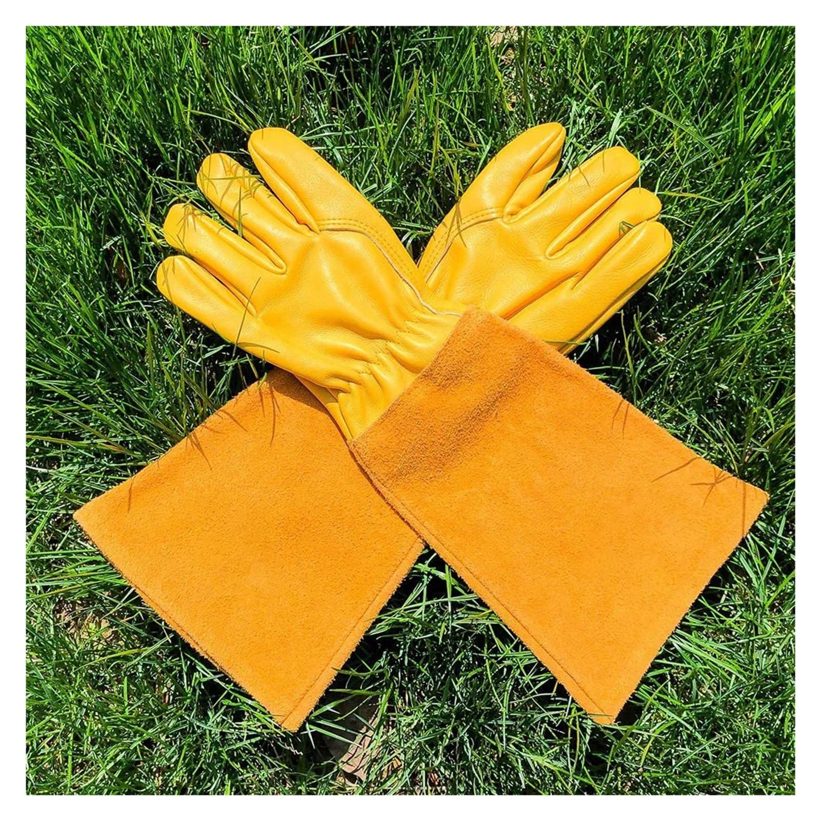 Guanti da giardinaggio for potatura rose in pelle multicolore, varie misure, 1 paio(Brown Yellow,Medium)