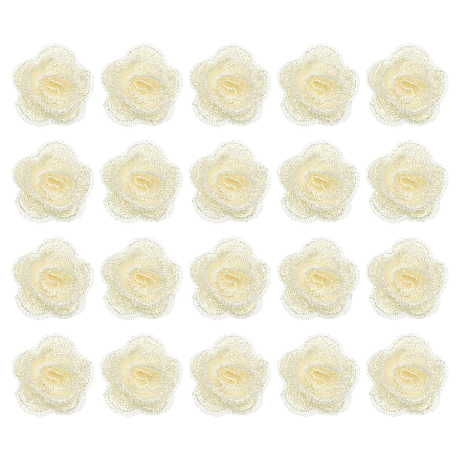 sourcing map 20 Pcs Floral Applique, 3D Flower Lace Applique Sew on Patch Embroidery Floral for Clothes Dresses Hair Ornaments Sewing DIY Craft Decoration, 2.8cm Beige