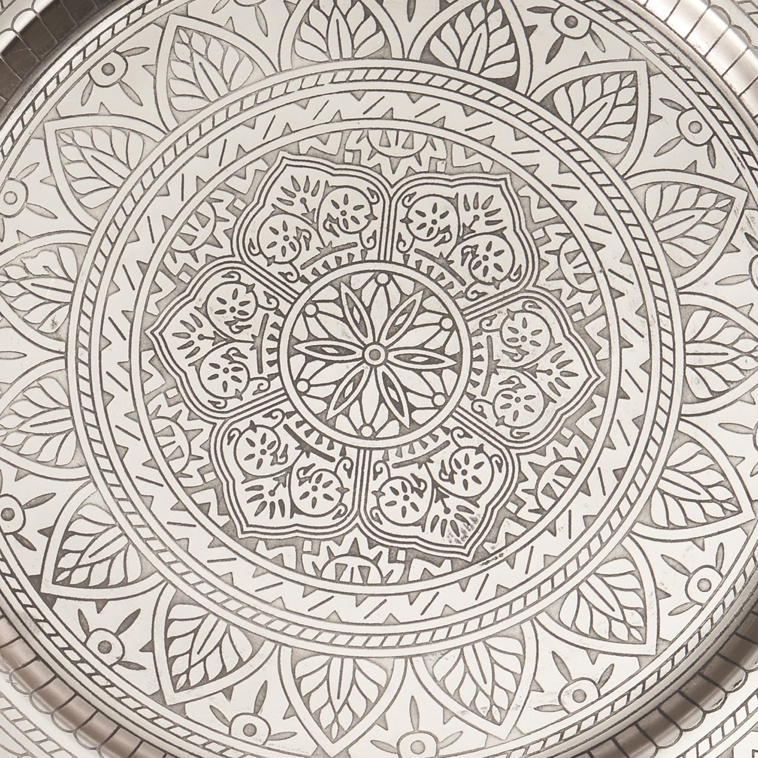 Marrakesch Orientalische Boho Deko Tablett Serviertablett aus Metall 35 cm | Kerzentablett Manar in Silber als Tischdeko für Küche & Wohnzimmer | Vintage (Silber)