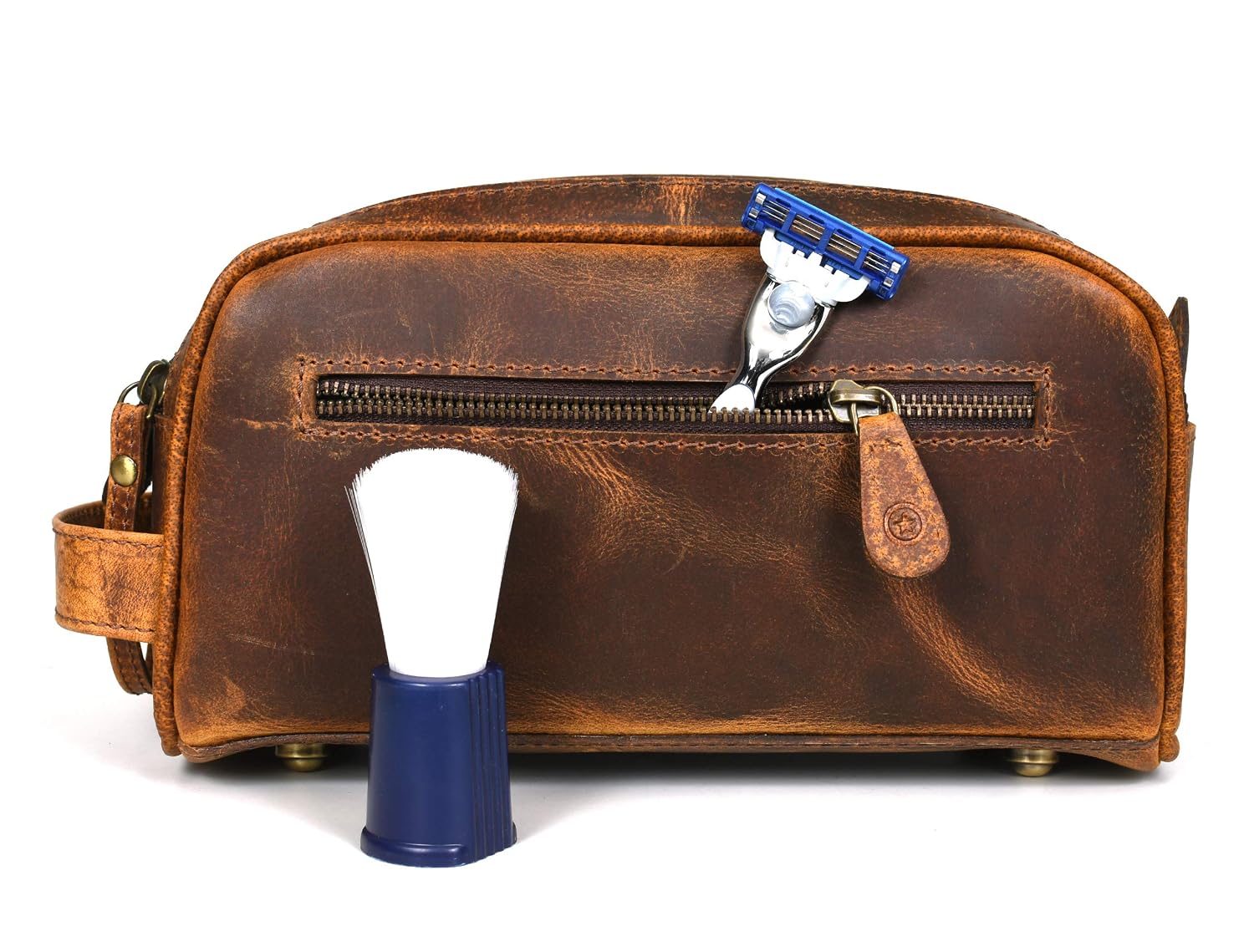 10" Premium  Toiletry Travel Pouch With Waterproof Lining Black Color | King-Size Handcrafted Vintage Shaving Kit By    thumbnail