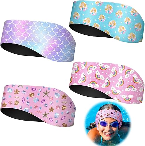 Miniatura 7 de Zhanmai 4 diademas de natación para niños, ajustable, impermeable, para el agua, para protección de los oídos (estilo tiburón, 24 pulgadas)