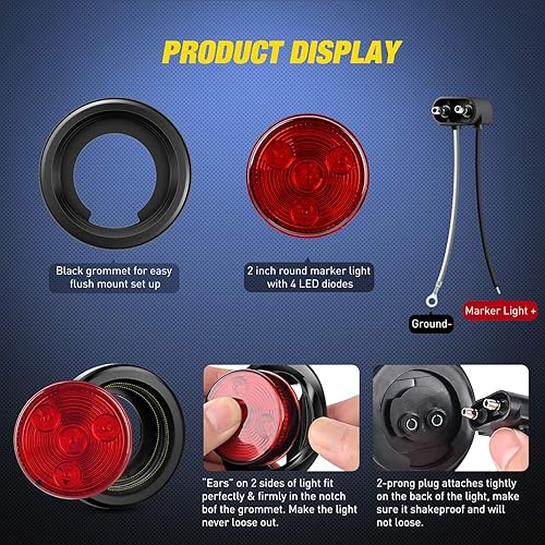 Miniatura 3 de Nilight 5 luces LED redondas rojas para remolque, 4 luces LED de montaje empotrado con enchufe y ojal, cableado para remolque, camión, caravana, 2