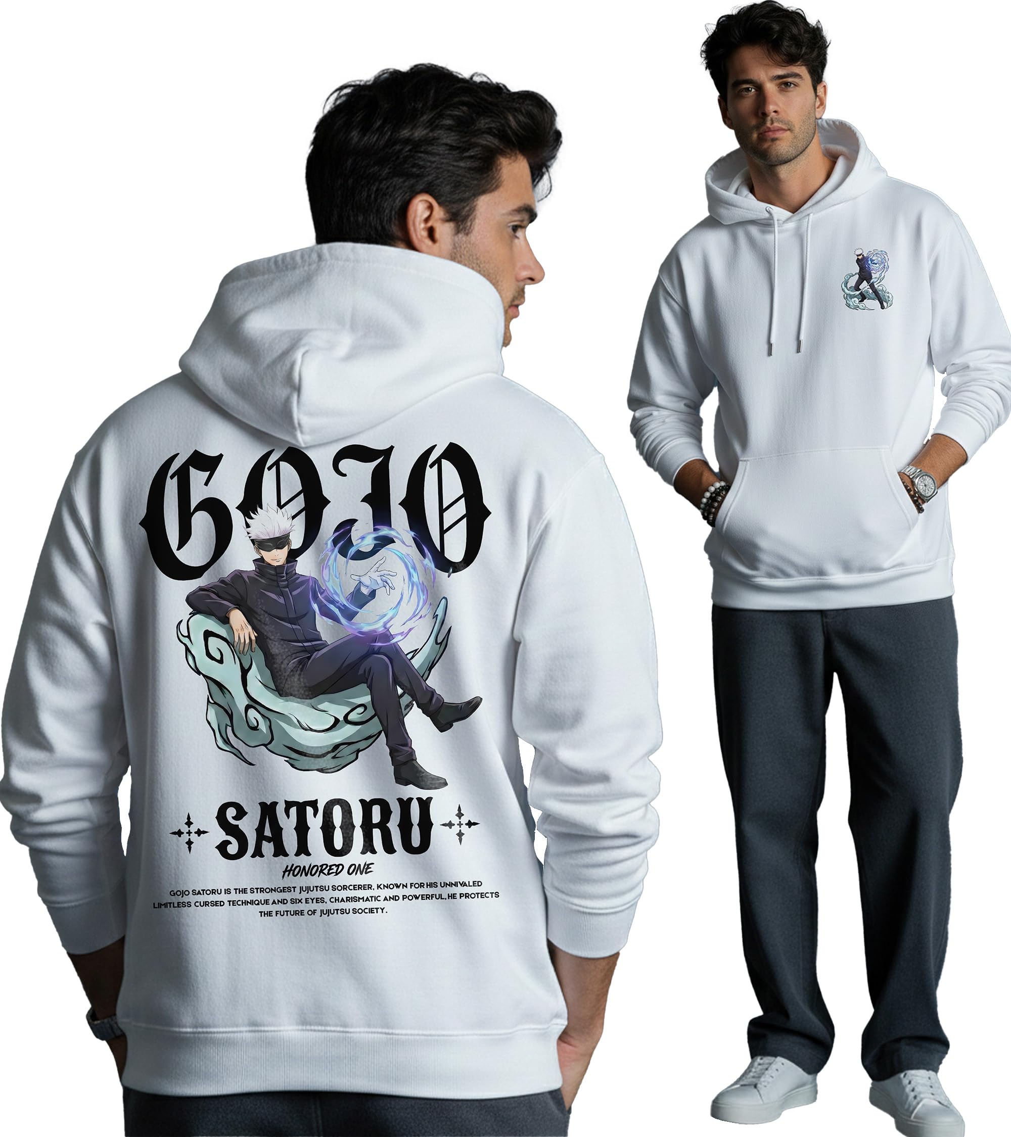 Black Jackal | Premium Unisex Hoodie | Gojo Satoru Graphic Hoodie | Jujutsu Kaisen Anime Design | 360 GSM Cotton Fabric | Bio-Washed | Oversized Unisex Fit-image-25