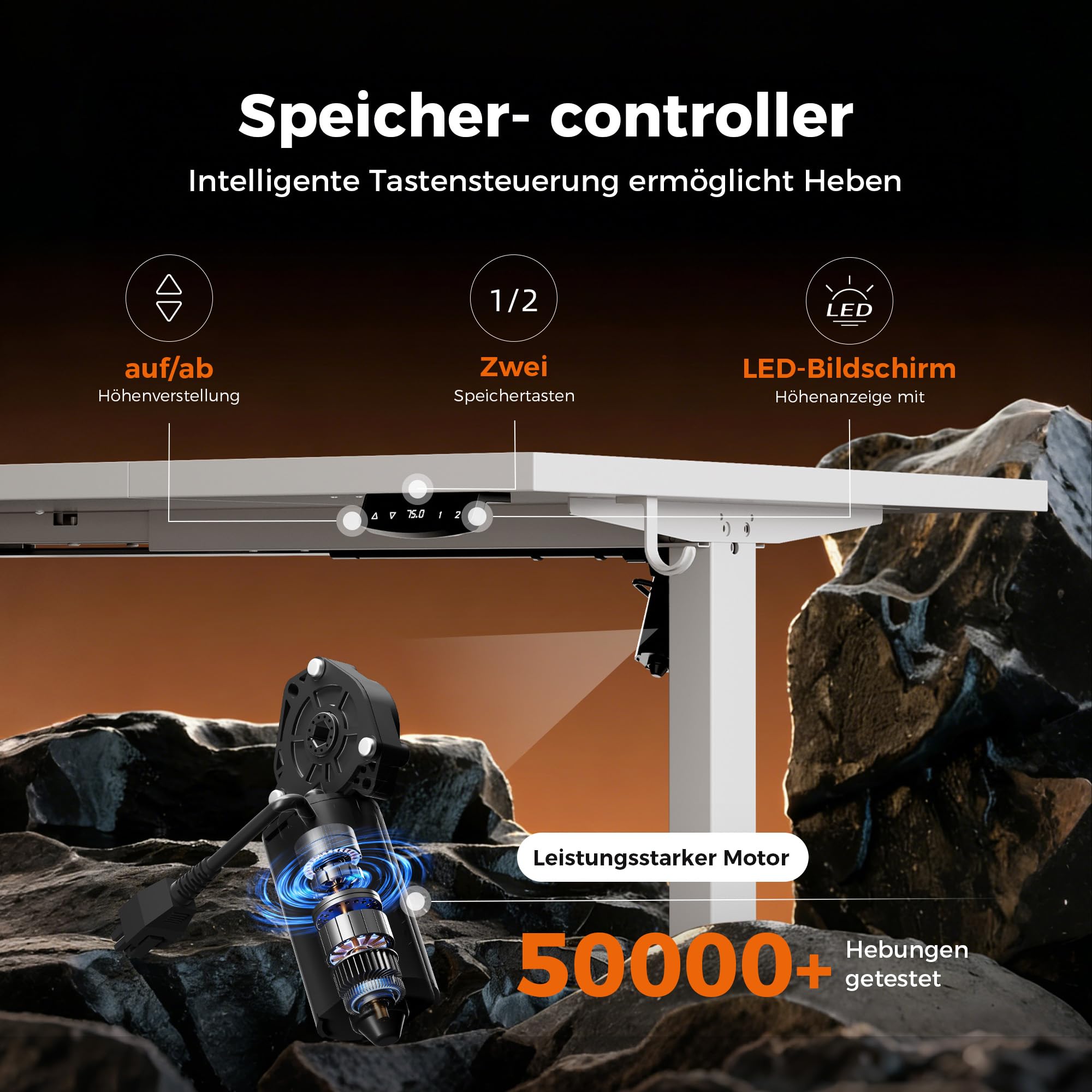 Agilestic Höhenverstellbarer Schreibtisch elektrisch 160x80 cm, Weiß