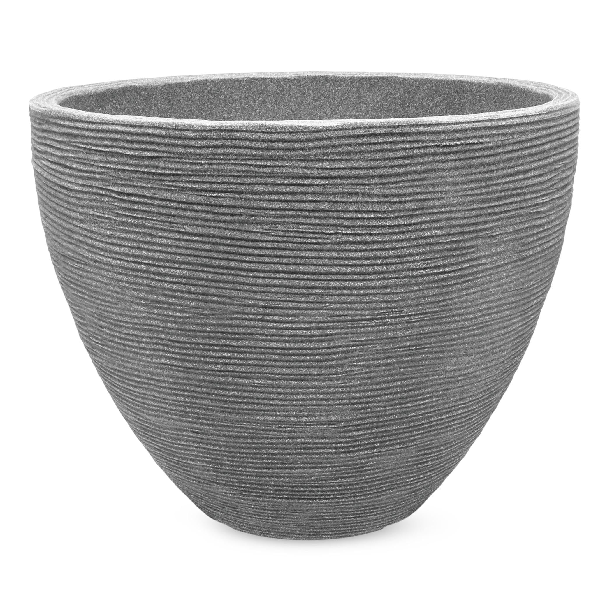 Kunststoff Blumenkübel grau rund im Rillen Design - 39 x 31 cm