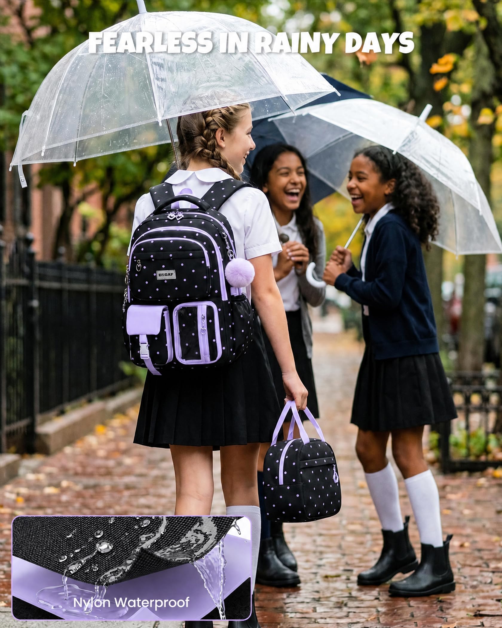 Amythe Zaino Scuola Ragazze Classi da 1 a 6 3 Pezzi Grande Set Sport, Viola | 3 Pezzi Impermeabile Leggero Riflettente Viola Daypack Multitasche Capiente Resistente per Scuola Viaggio Escursione