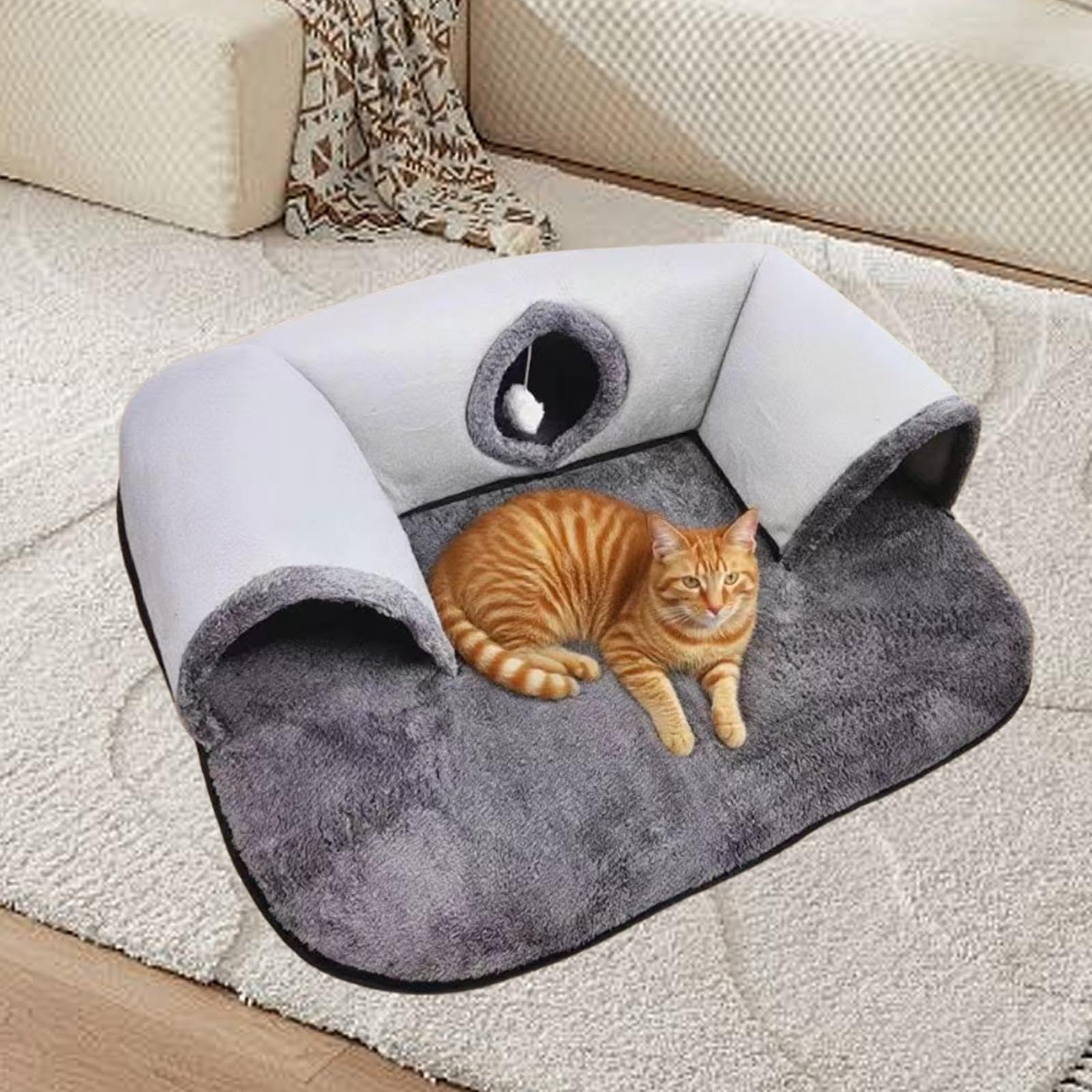 Tunnel pour Chat avec Niche, Lit Tunnel, Tapis Amovible, Cubes Pliables pour Chatons et Petits Animaux, Idéal pour La à L'intérieur Ou à L&, S