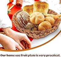 Vista 8 de Cestas de mimbre para pan, cestas de pan redondas vintage para servir alimentos, bandejas tejidas de ratán, soporte para llaves, cuenco