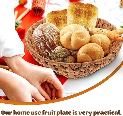 Miniatura 8 de Cestas de mimbre para pan, cestas redondas vintage para servir alimentos, bandejas tejidas de ratán, bandejas para llaves, cuenco de almacenamiento