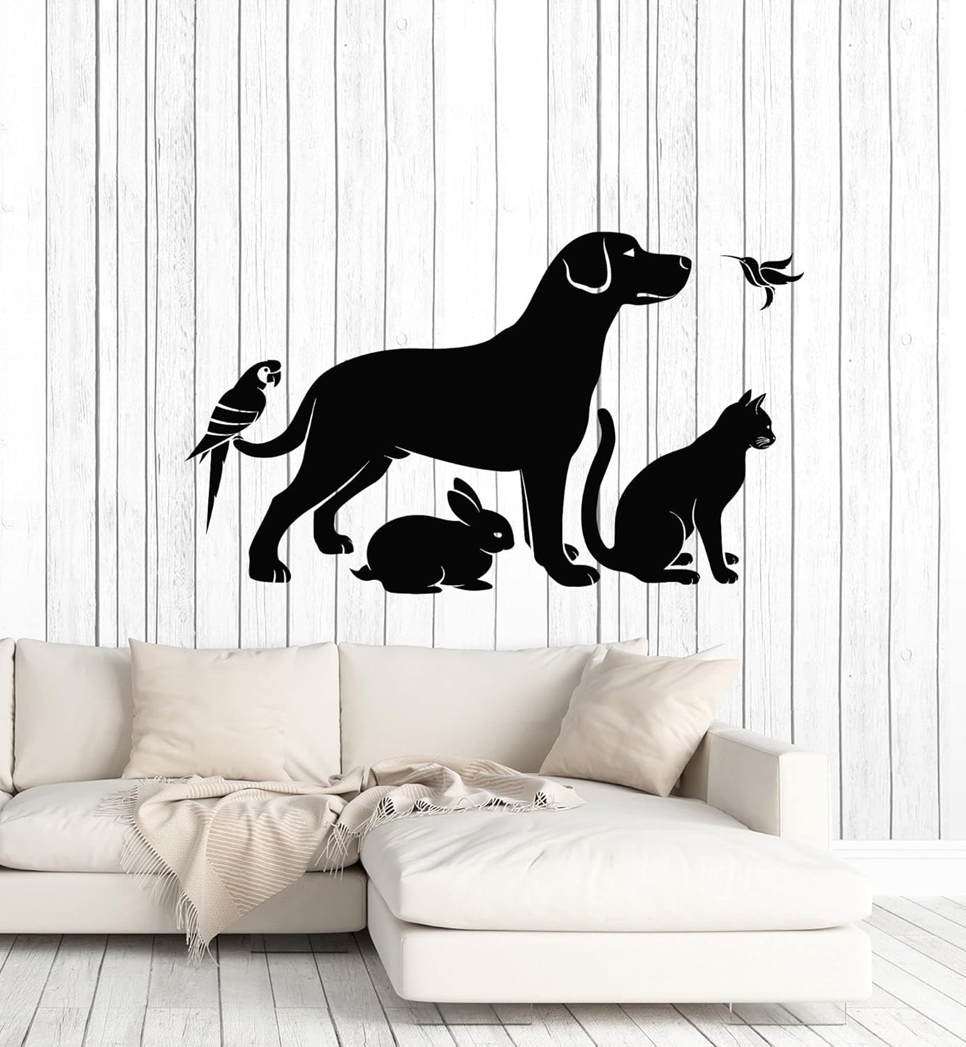 Vinyl Wall Decal Silhouettes Home Pets Dog Cat Parrot Rabbit Bird Stickers Mural Large Decor (g7608) Black