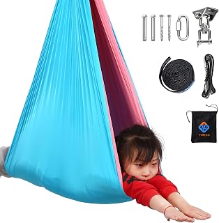 Sensory Swing for Kids - Topind Double Layer Therapy Swing with 360°Swivel Hanger, Healing & Relaxing Cuddle Indoor Swing for Kids with Autism, ADHD, Sensory Processing Disorder (Sky Blue/Pink)