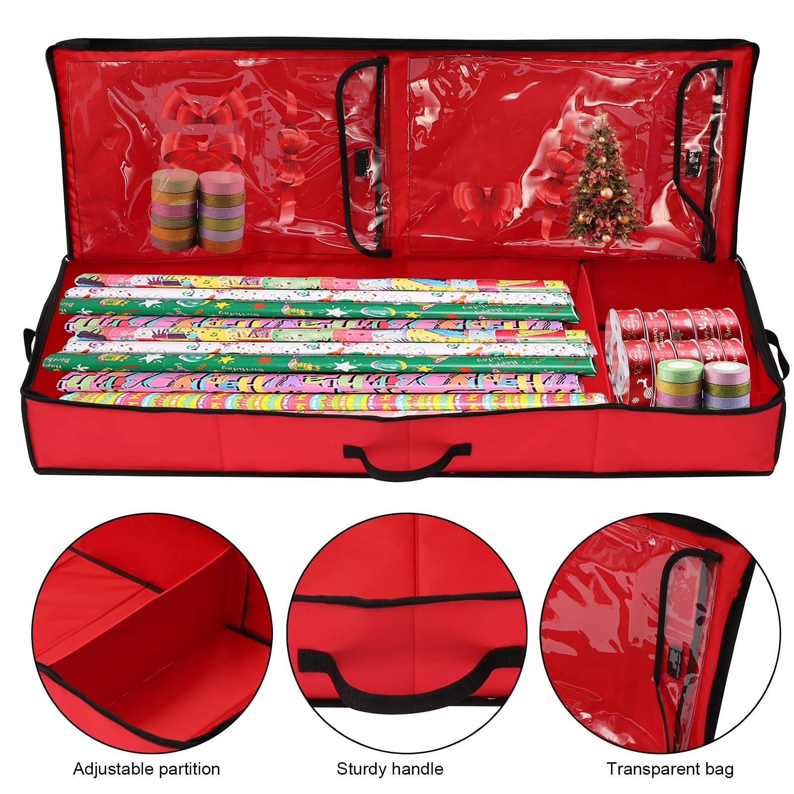 Geschenkpapier-Organizer mit Innentaschen, 104,4 x 35,6 x 14,9 cm, Schwarz