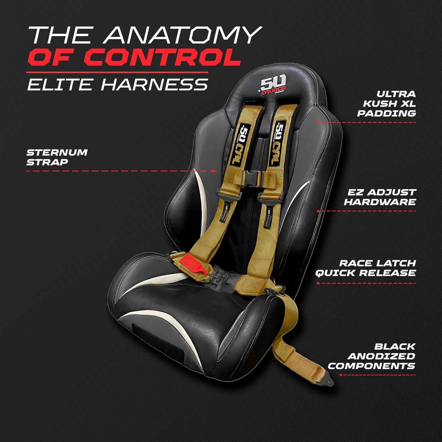 1pc Gold 4 Point Harness for Bucket Seat, 2in Belt, Quick Release, 10 Color Options, Racing Harness UTV RZR Car (6302)