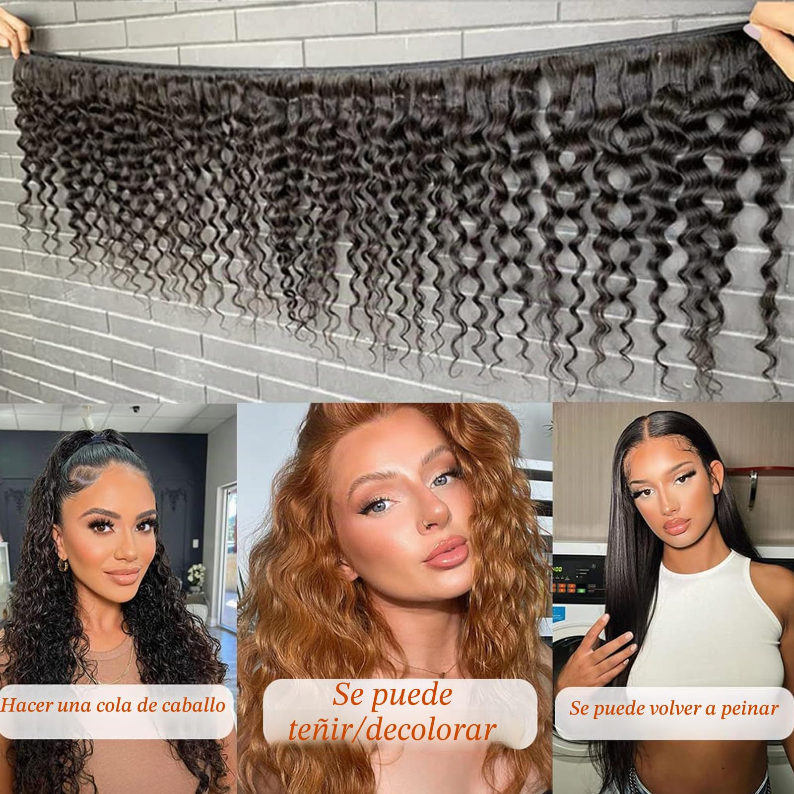 Water Wave Human Hair Bundles 12 14 16 pulgadas Curly Extensiones de Cabello Humano Rizado Brasileño 3 Paquetes 100g/paquete (Total 300g) Color Natural