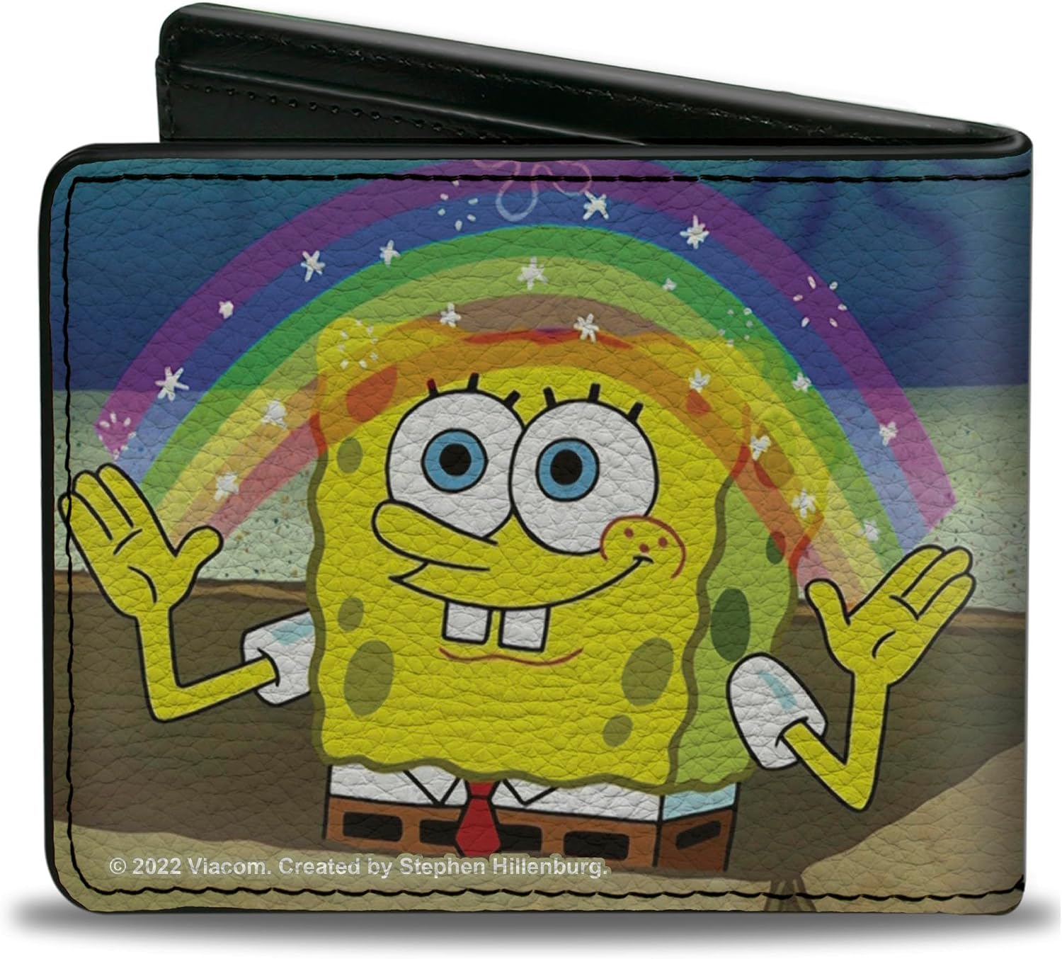 Buckle-Down Nickelodeon Wallet, Bifold, SpongeBob SquarePants Imagination Smiling Rainbow Pose, Vegan Leather