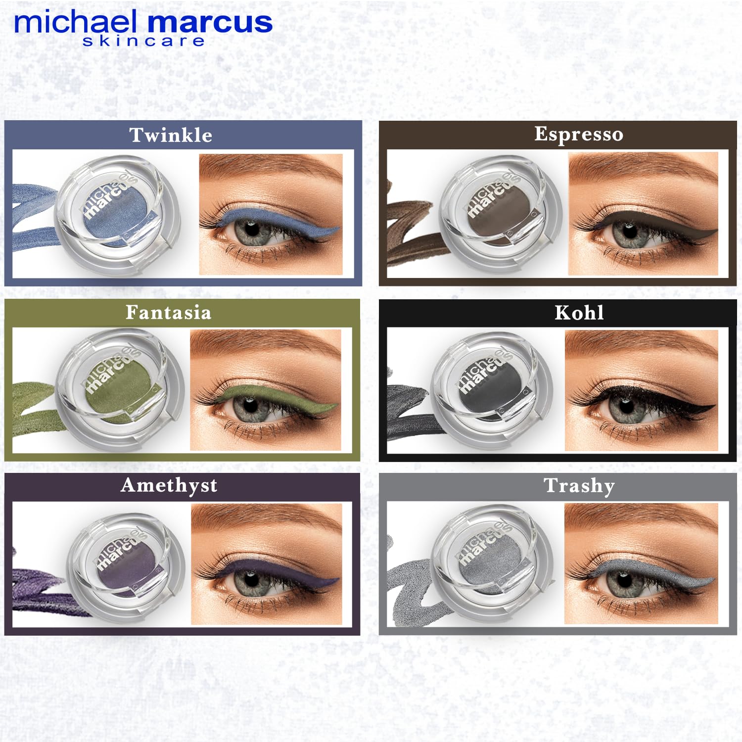 michael marcus Eyeliner- und Eyeliner-Pinsel für Make-up-Kuchen, Fantasia, trocken gepresst, wasseraktiviert, langlebig und fleckenresistent, ohne Cru