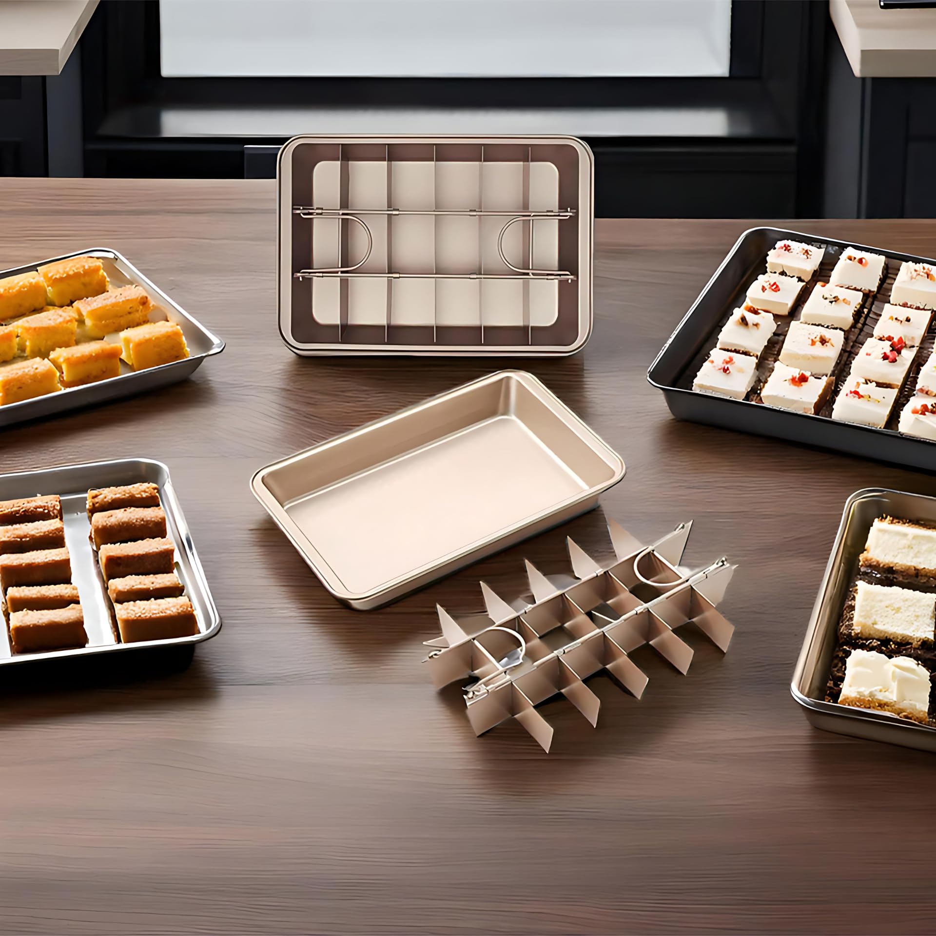 SVNR Brownie Backform,Antihaftbeschichtete Kuchenform Brownie mit Trennwänden,Antihaftbeschichtete Brownie-Pfanne für Professionelle Scheiben,Backblech Brownie,für 18 Vorgeschnittene Brownies