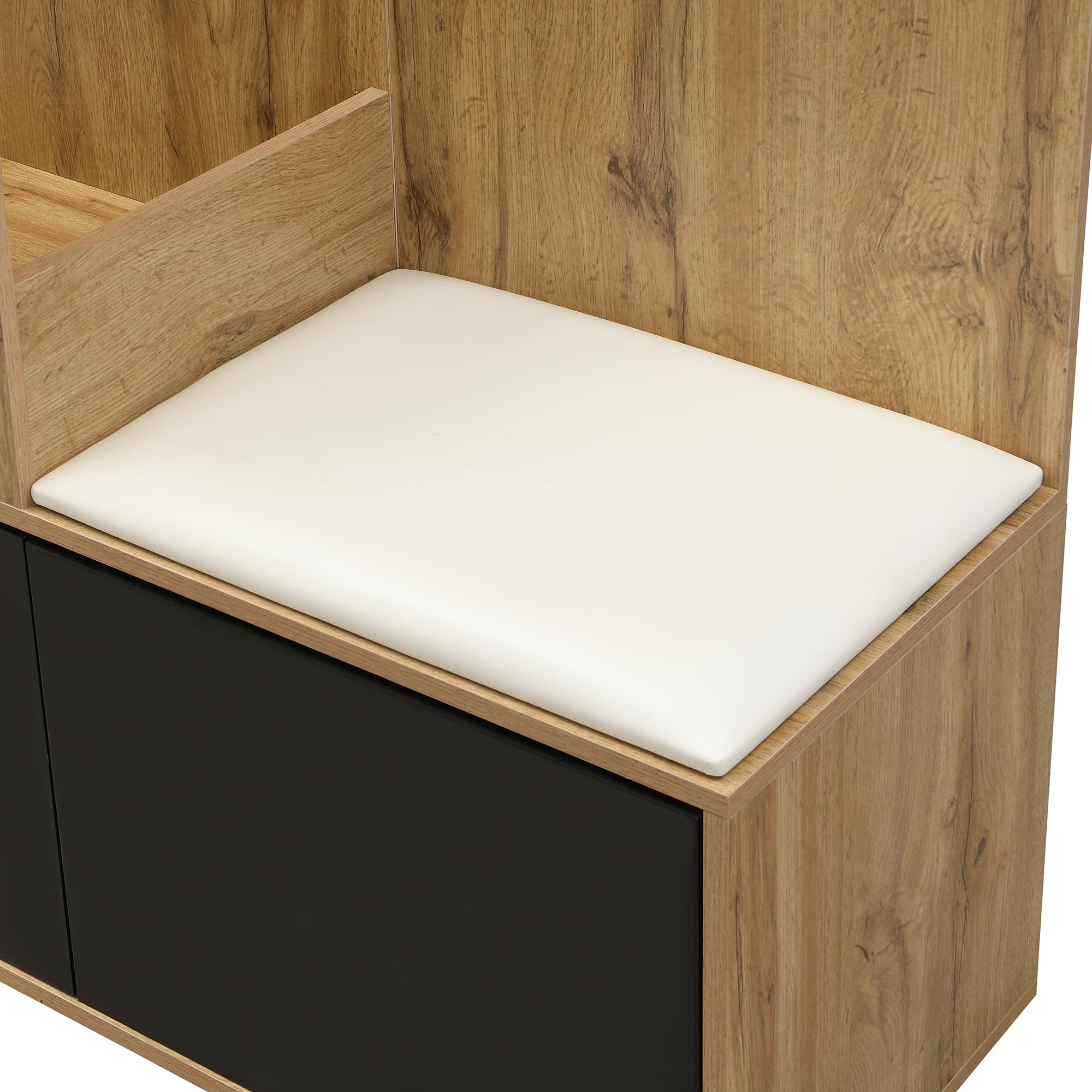 Il set di armadi comprende 5 ganci appendiabiti, uno specchio, una scarpiera, una zona superiore nascosta da appendere e una panca appendiabiti per il corridoio. (100 L x 38 W x 191 H (cm))