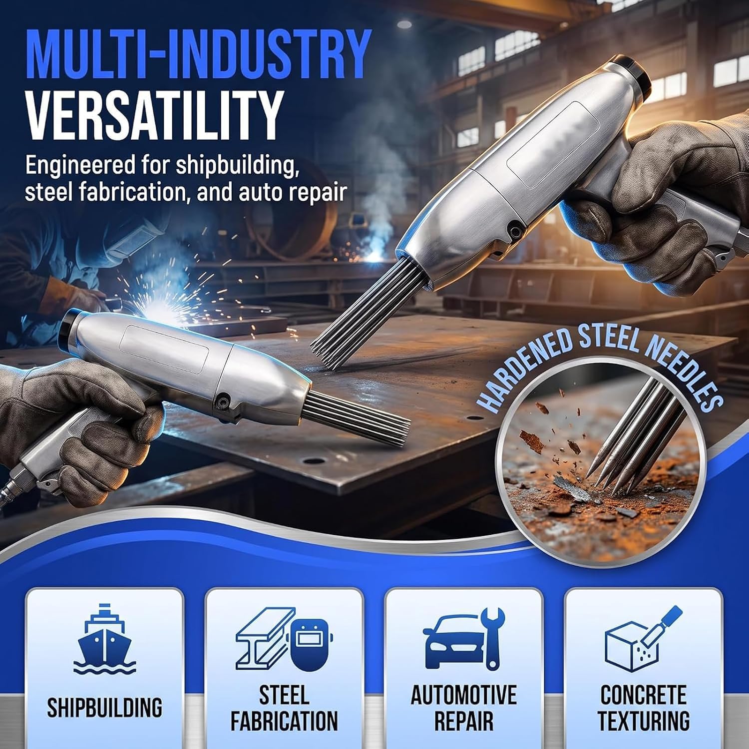 Strumento di Disincrostazione Pneumatico Ad Ago, Pulitore di Superfici Ad Aria Compressa da 4000 BPM con 23 Aghi in Acciaio, Strumento di Disincrostazione con Ingresso Rc 3/8 per La Pulizia delle