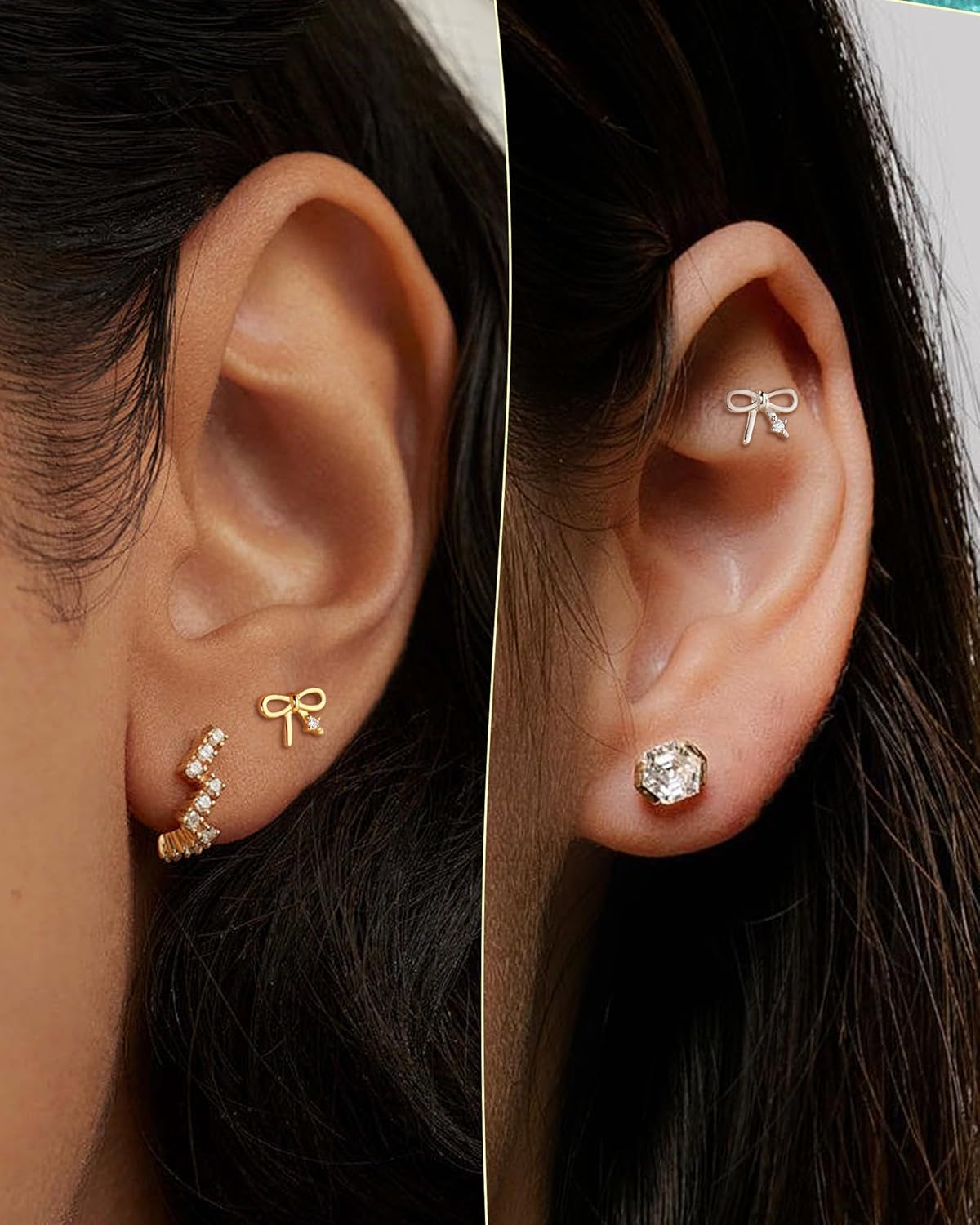 COCHARM 18g Cartilage Earrings 925 Sterling Silver Bowknot Helix Tragus Stud Earrings Forward Helix Stud Conch Piercing Jewelry for Women - Image 2