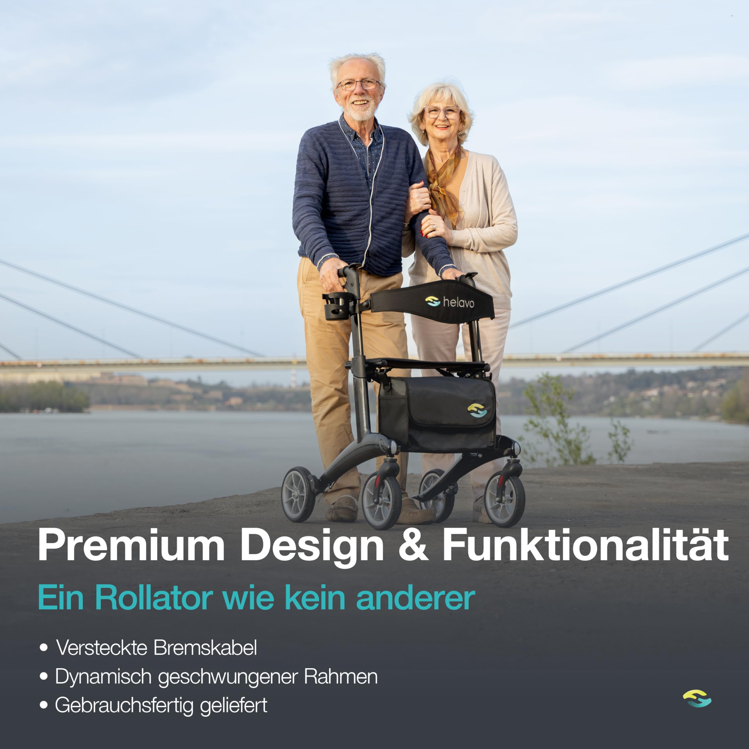Helavo ultraleichter Carbon-Rollator für Innen & Außen - Nur 5,6 kg leicht | Faltbarer Leichtgewicht-Rollator aus Kohlefaser - Vollständig Aufgebaut - Einfacher Transport - Ideal für Innen & Außen