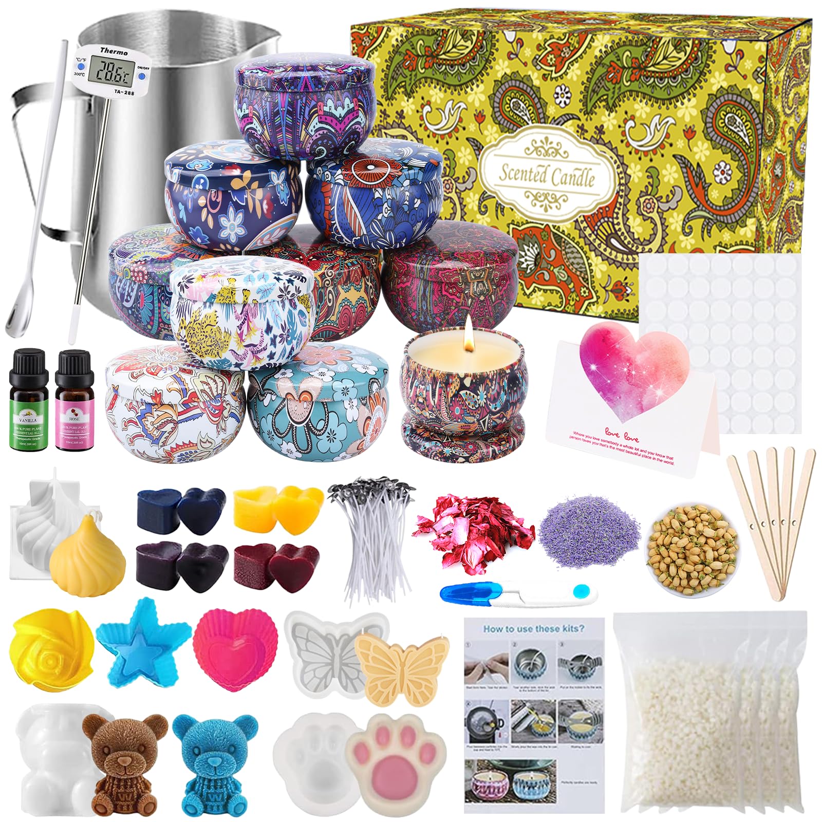 UCAMP Kit de Fabricación para Velas,Herramientas para Velas De Bricolaje,Kit de Fabricación de Velas Perfumadas,Kit para Hacer Velas Herramienta de Bricolaje,Kit Hacer Velas para Festival Regalos