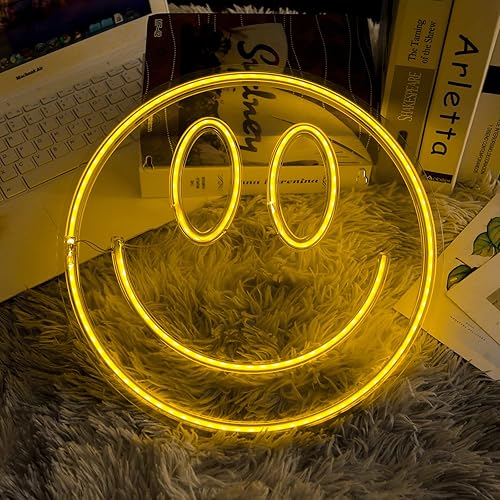 Fionnuar Letreros de Neón Sonrisa Luz Nocturna Decorativa Brillante para Decoración de Pared Tamaño 16''x 7'' Luz LED Letrero de Neón Arte Luces