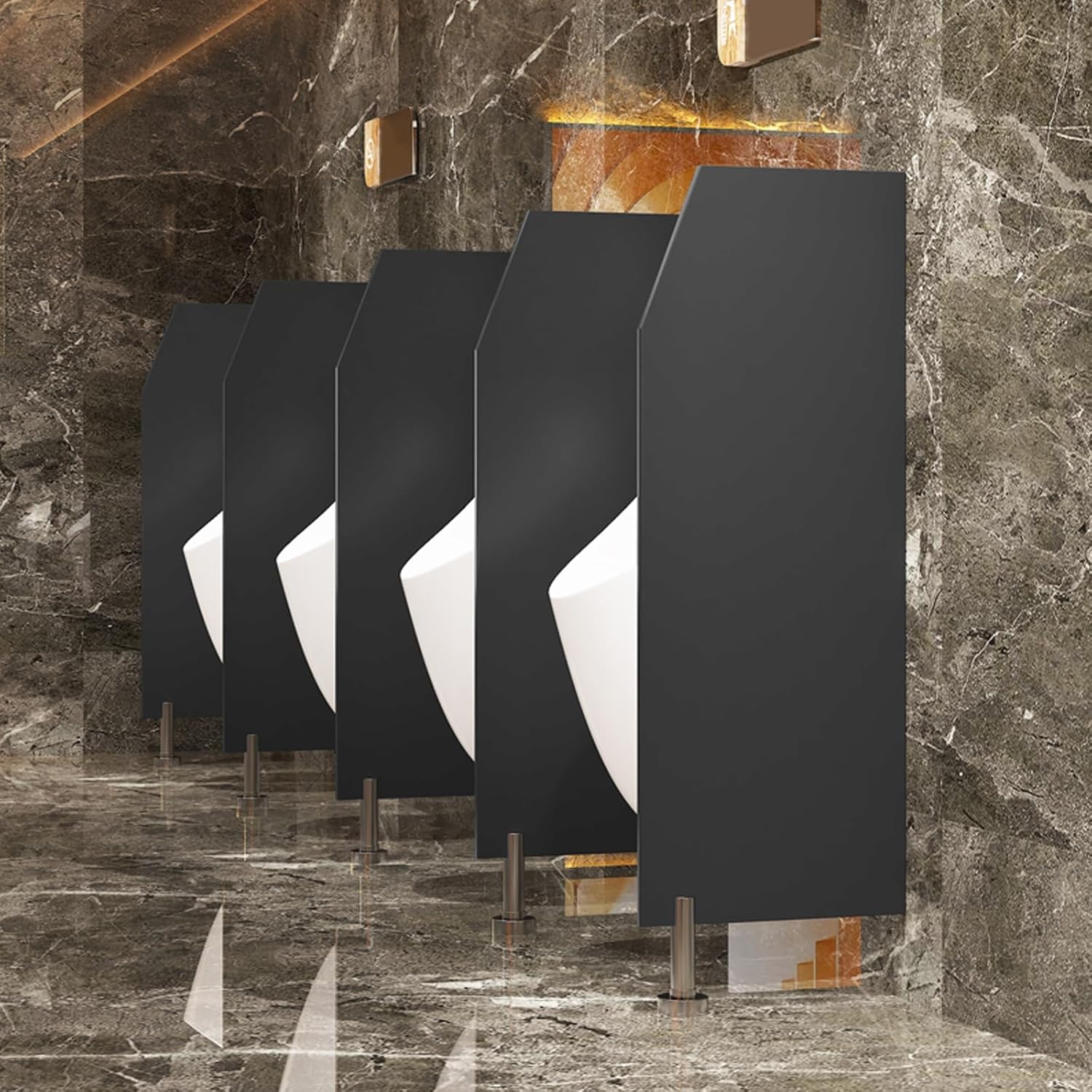 Waterproof Wall-Mounted Urinal Screen Partition for Men - 3pcs Brown Toilet Dividers with Accessories for Schools, Shopping Malls, and Public Restrooms