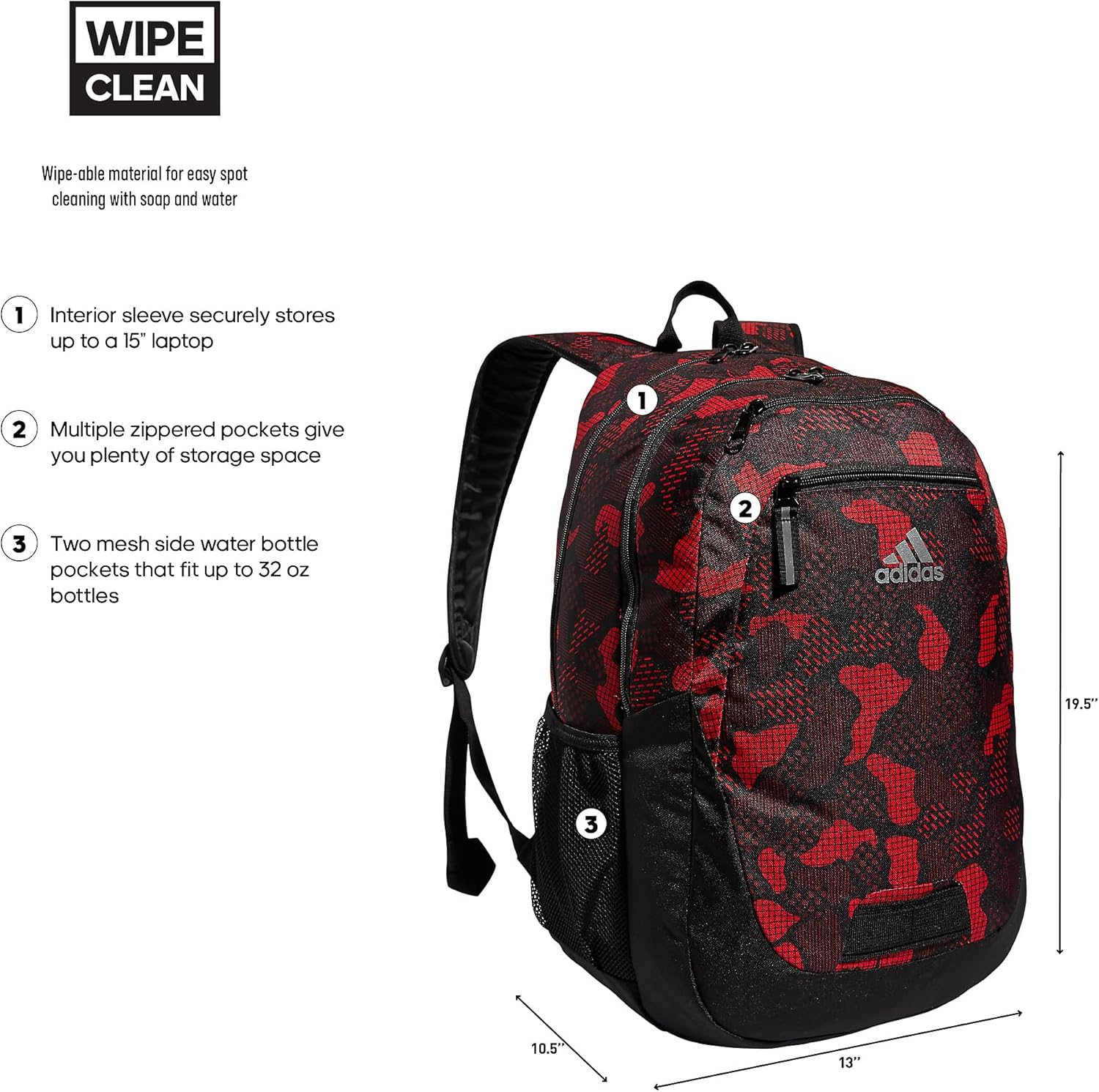 adidas Unisex Foundation Backpack for Laptop, Large Durable Athletic Gym Bag - Image 2