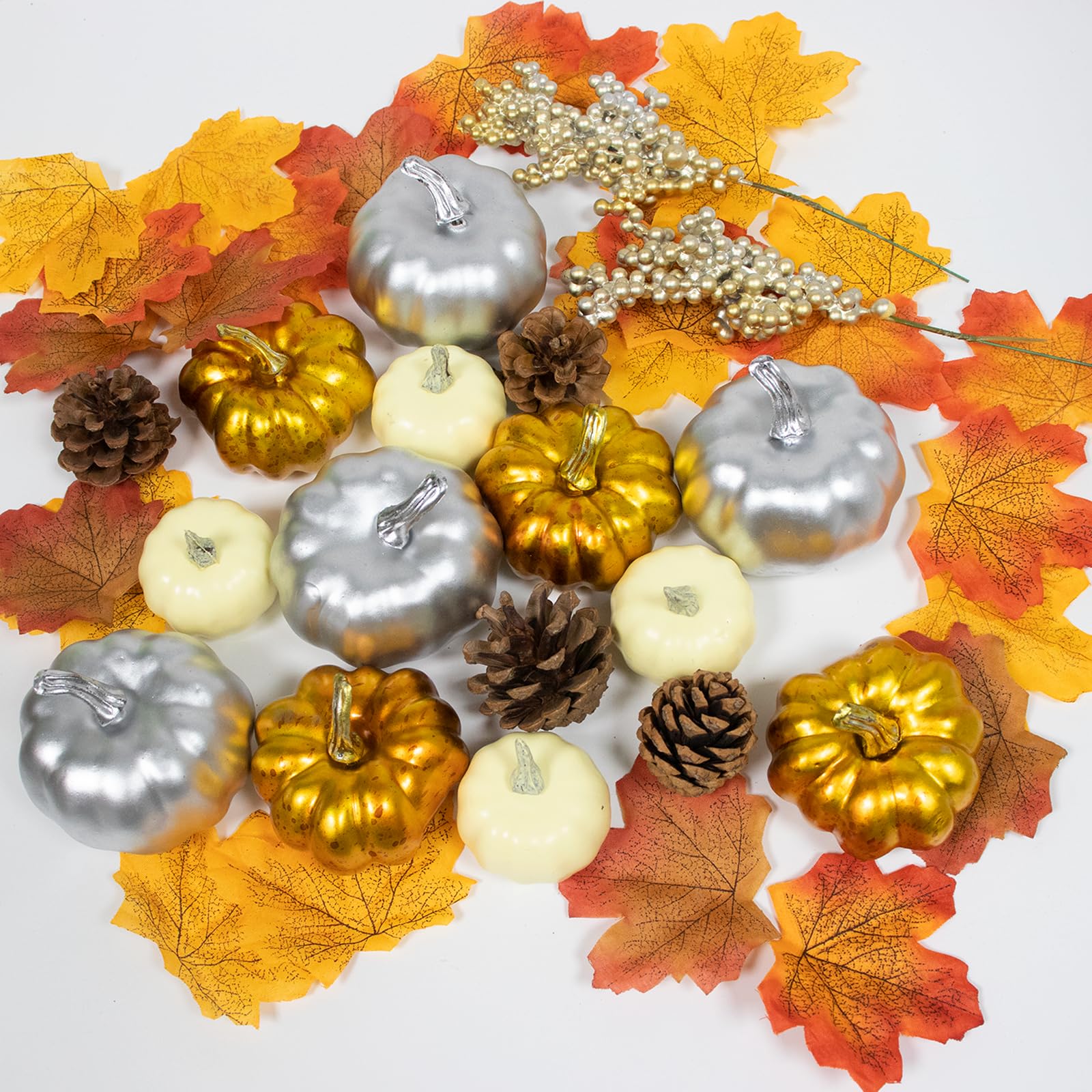 Decoration Automne Thanksgiving, Récolte Ensemble Citrouille Halloween Décoration, Citrouilles Artificielles d'halloween, D'érable, Cônes Pin, Décoration Couronne Automne Porte, 68 Pièces