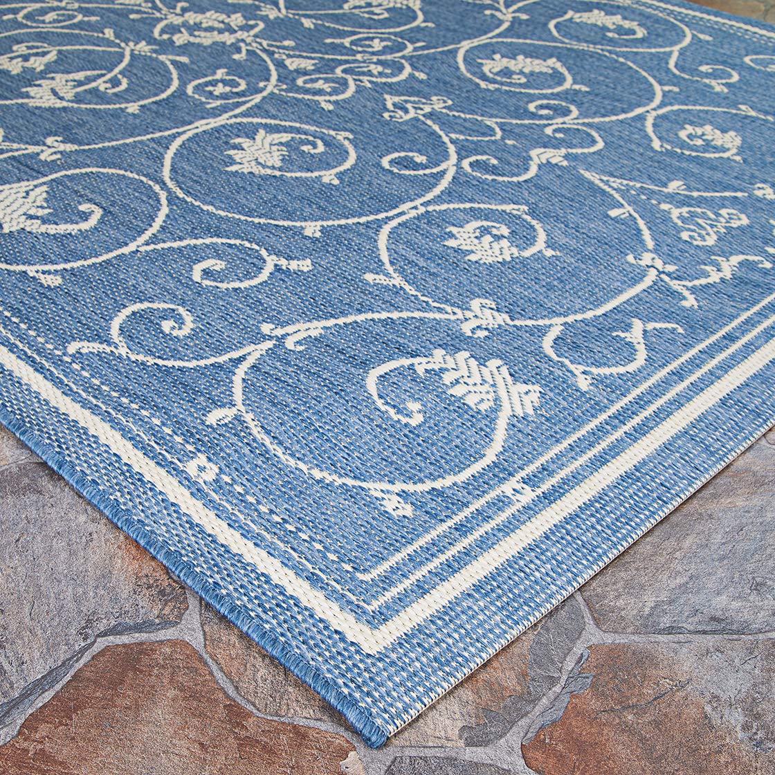 Recife veranda terracotta e Natural indoor/outdoor Rug, Polipropilene, CHAMPAGNE/BLUE, 2.25 x 11.75 ft.