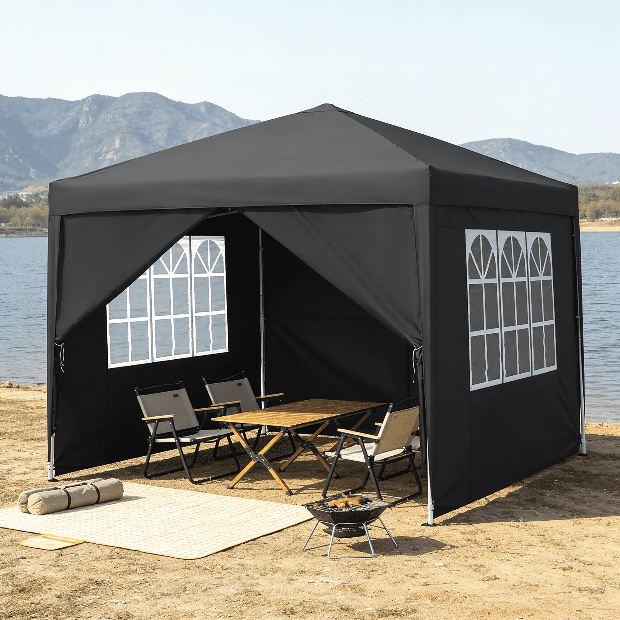 Yunvin 3 x 3 m Foldable Gazebo, Party Tent with 4 Side Walls, Windows and Carry Bag, Waterproof, UV Protection for Party, Camping and Wedding, Anthracite