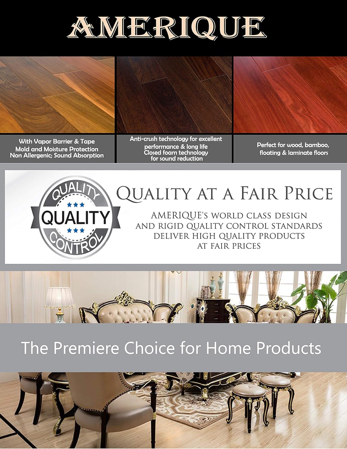 400SQFT AMERIQUE 4TH Generation Luxury Platinum 3.5MM Thick Flooring Underlayment Padding 3-in-1 Heavy Duty Foam with Tape & Vapor Barrier