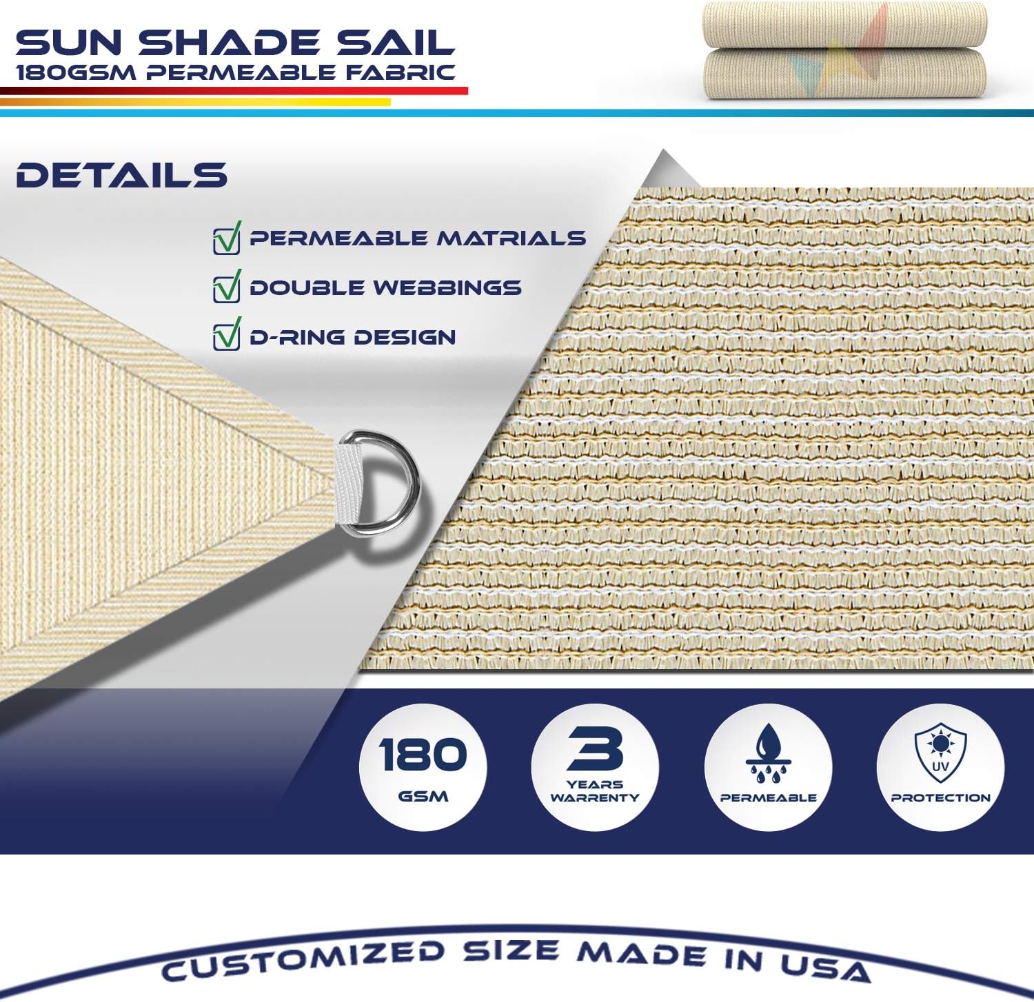 Windscreen4less 8' x 12' x 14' Sun Shade Sail Right Triangle Outdoor Canopy Cover with Hardware Kit UV Block for Backyard Porch Pergola Deck Garden Patio Pool (Beige)