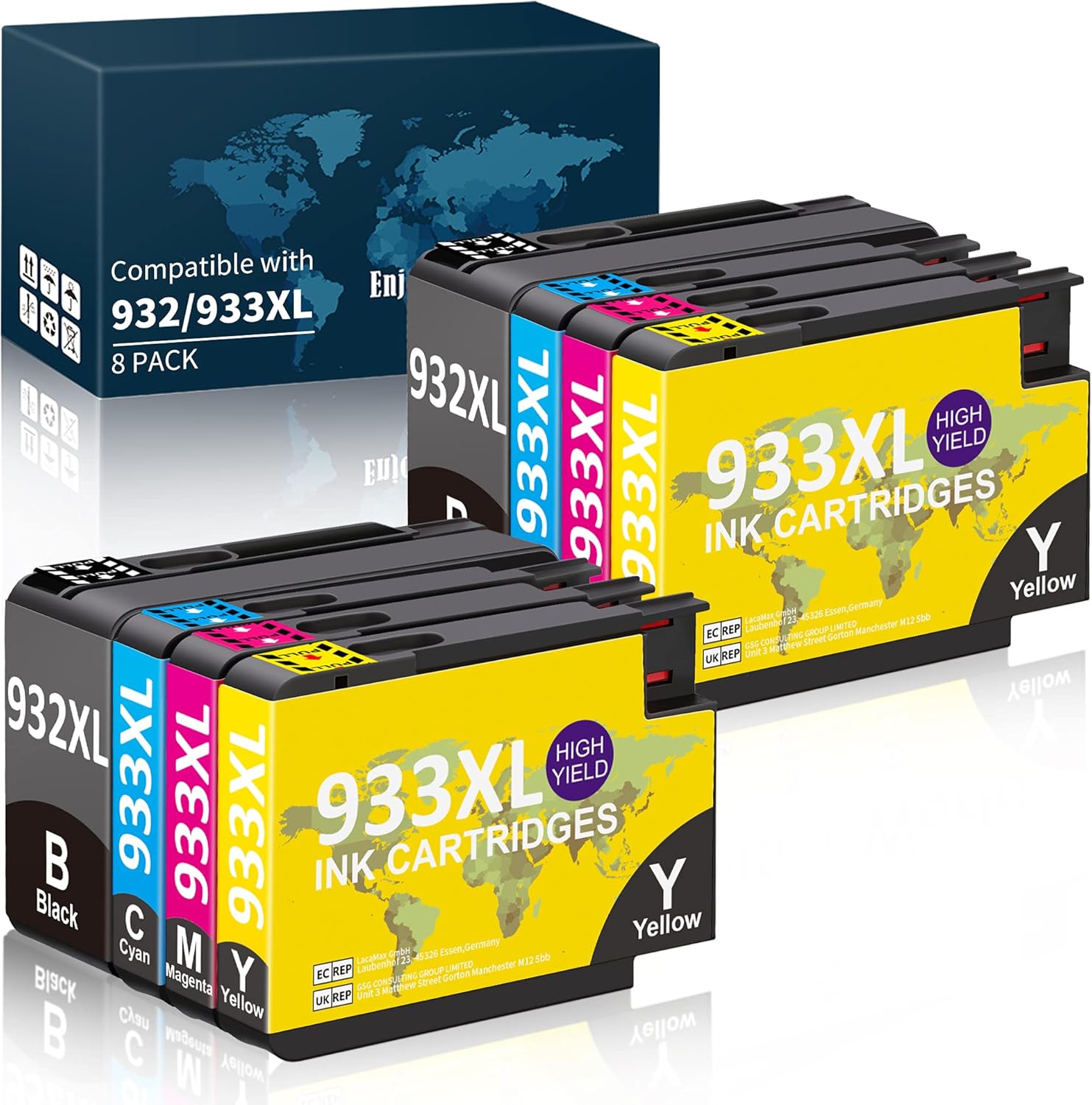 Compatible Ink Cartridge Replacement for HP 932 933 932XL 933XL, Work with HP Officejet 6600 6700 7612 6100 7610 7110 Printer (2Black, 2Cyan, 2Magenta,2Yellow)
