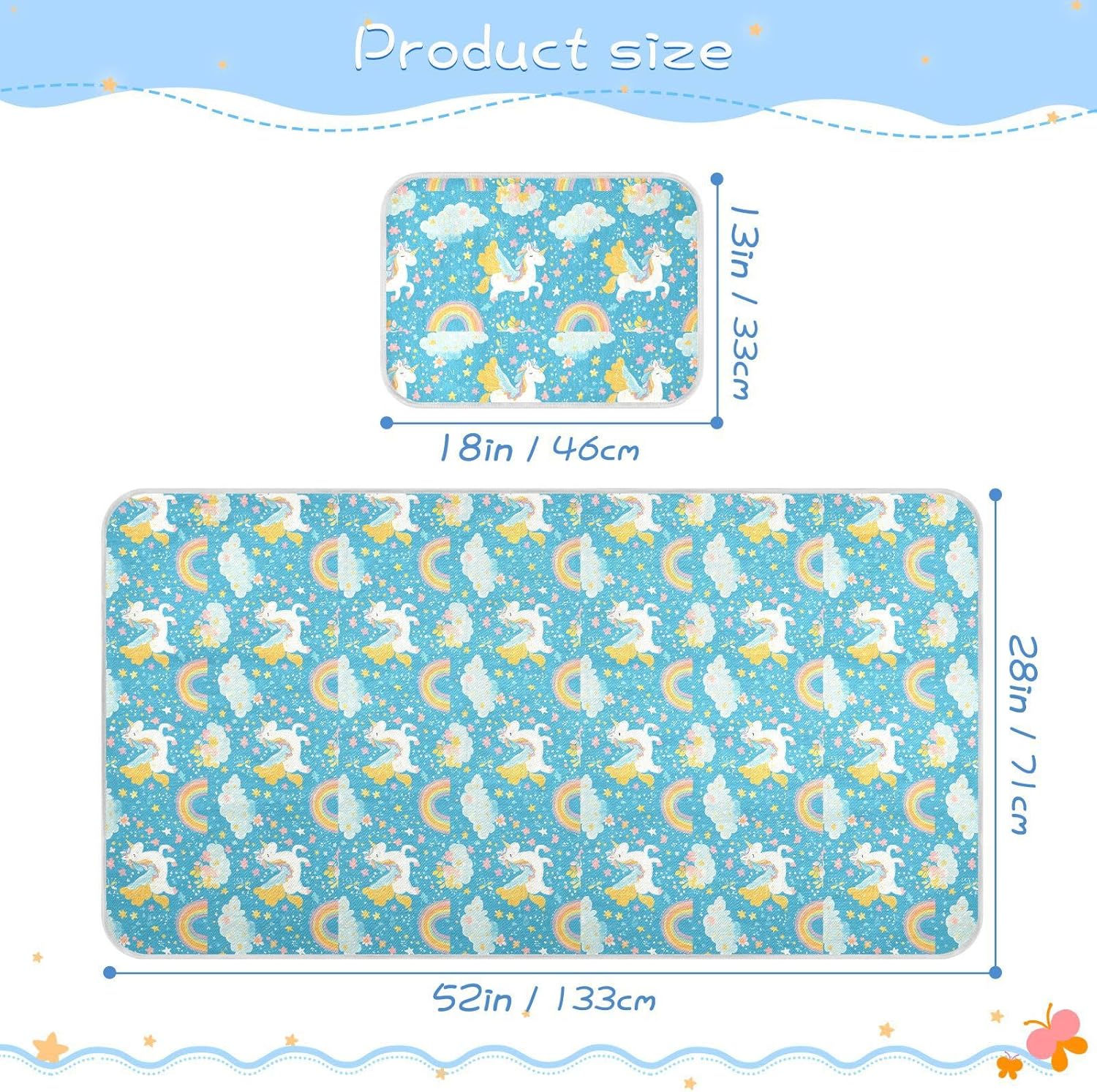 Cooling Baby Crib Mattress Protector 28" x 52" Absorbent Bed Pads for Baby&Toddler Cartoon Blue Unicorns