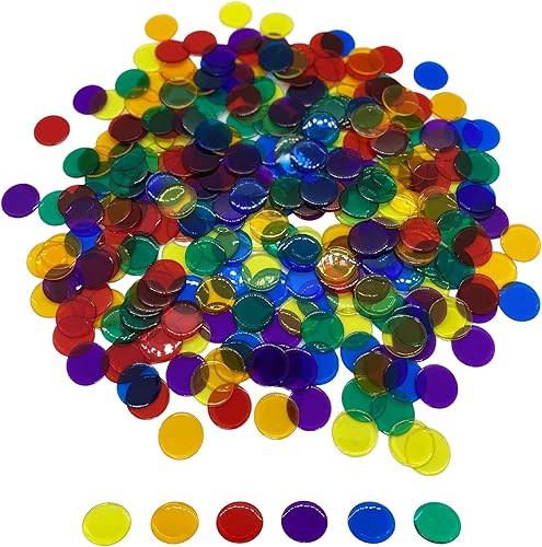 MR CHIPS Fichas de bingo de plástico para juegos de bingo, bolsa de 300 unidades, fichas de conteo de colores sólidos y transparentes, amarillo