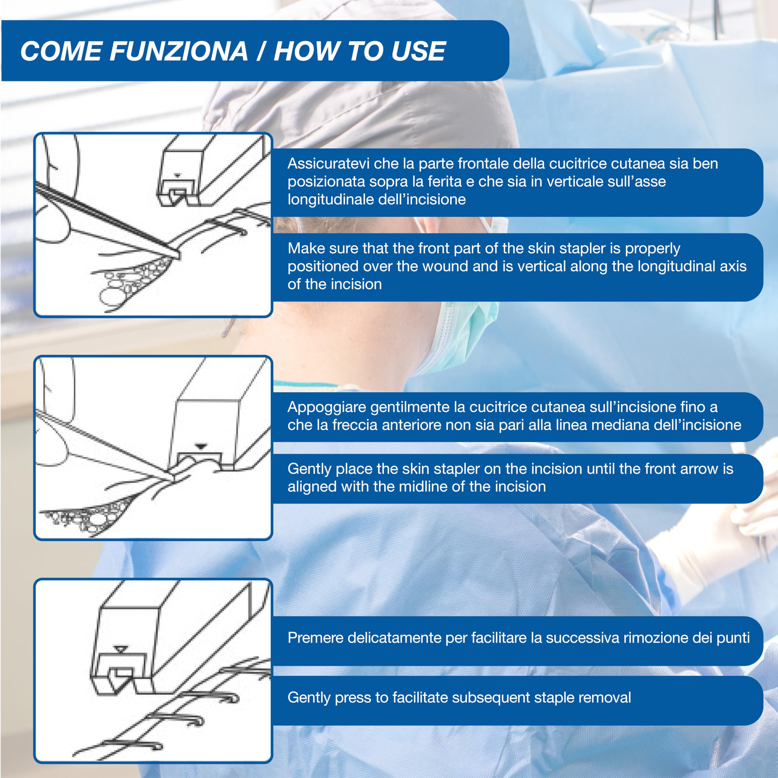 Gima Agrafeuse Cutanee Sterile pour Incisions, 5 Pièce