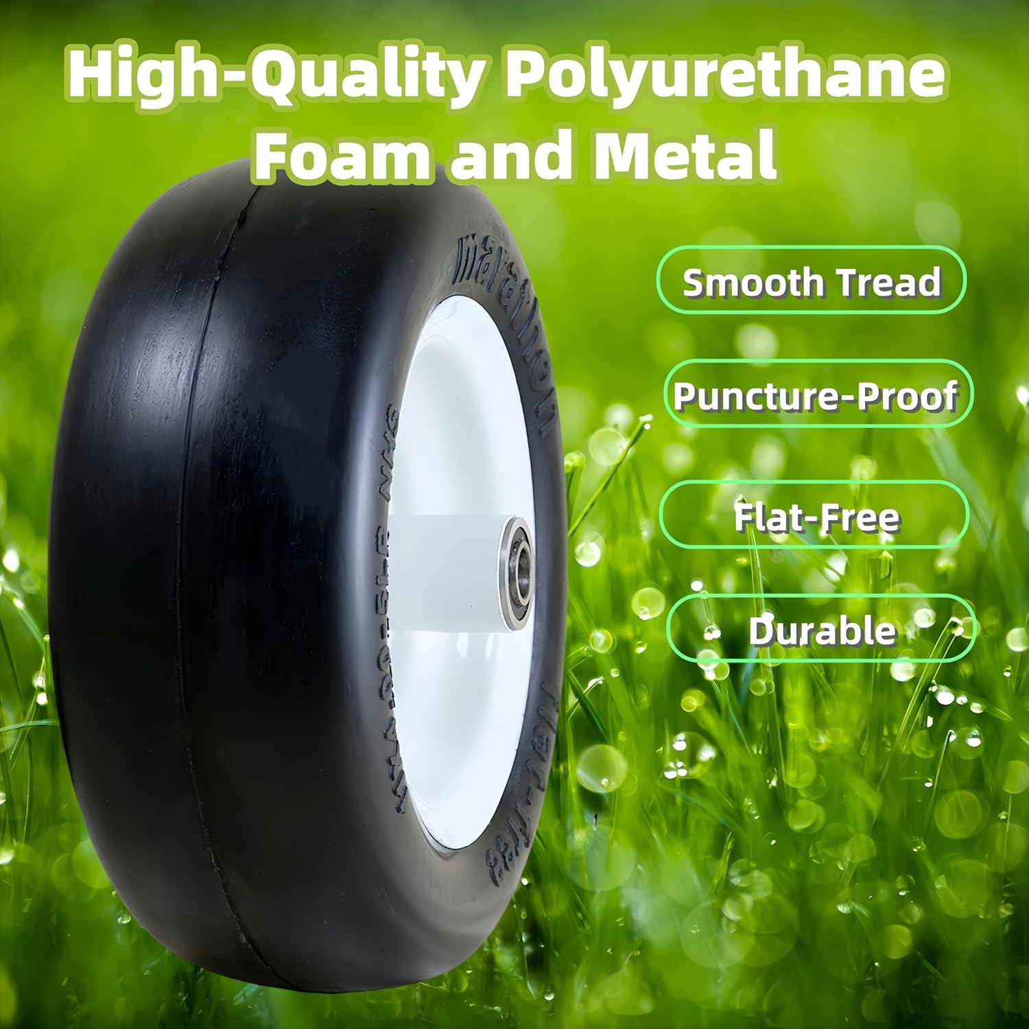 11x4.00-5 Lawn Mower Tires Flat Free, Zero Turn Lawn Mower Tire and Wheel Assemblies, 3.4"-5" Centered Hub, 3/4" and 5/8" Bushings, with Universal Adapter Kit, for Mowers, Garden Tractors (2 Pack)