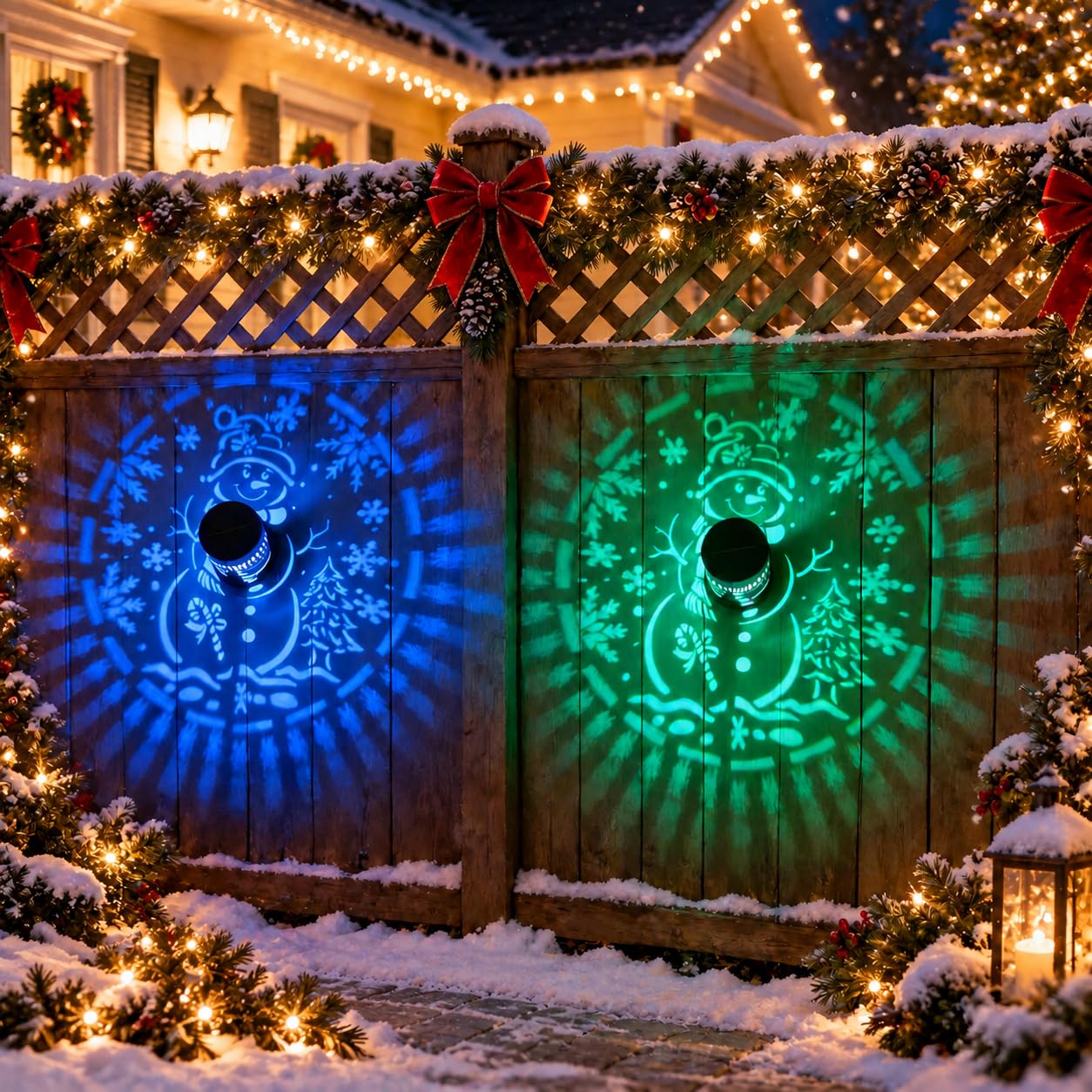 2 Pack Christmas Solar Fence Lights with Snowman Pattern for Outdoor Decor