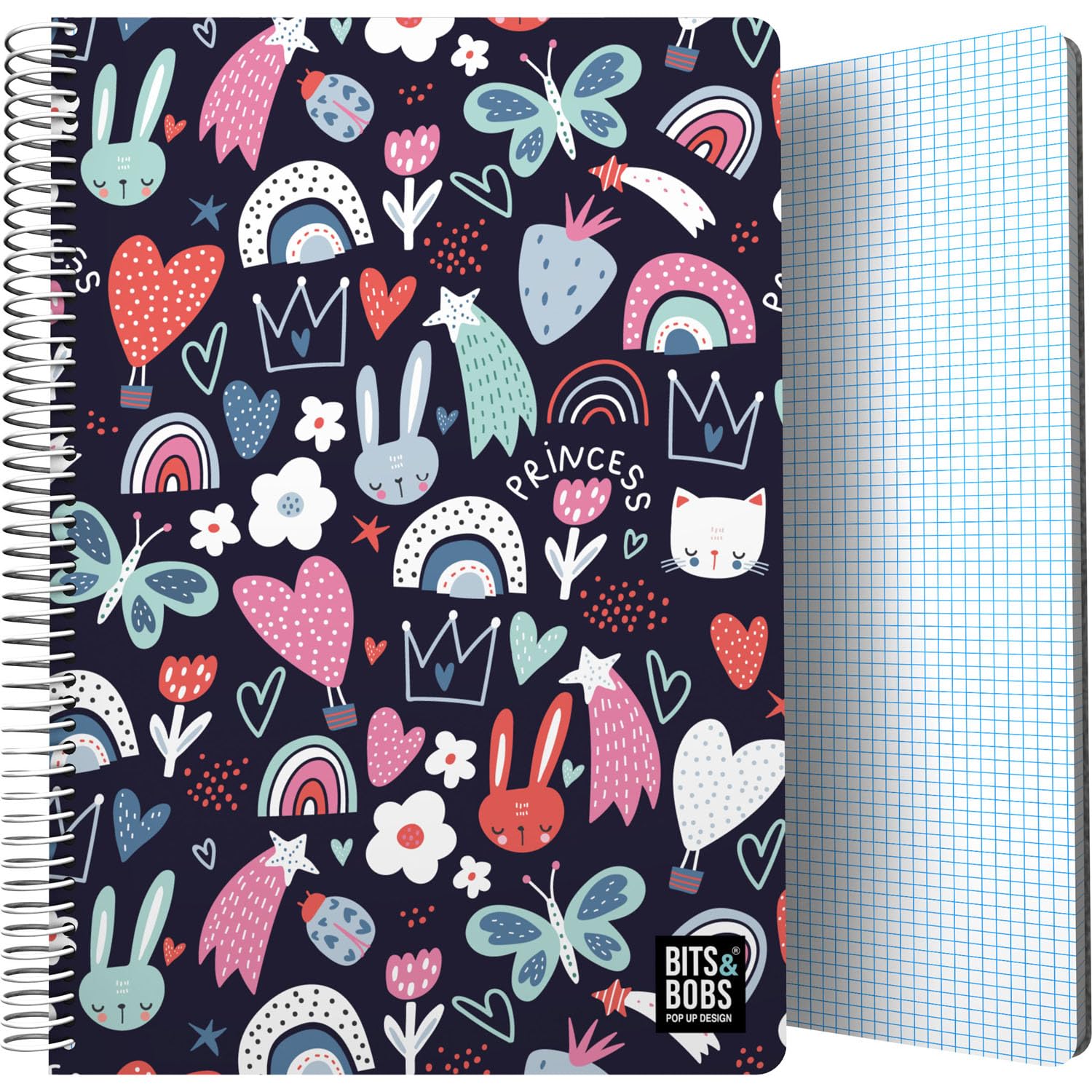 Cahier 80 feuilles quadrillées 4x4 format folio Grafoplás Bits&Bobs Princess